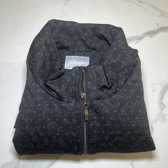 Lemon Tart Vest Black Floral All Over Print Full Zip Lined Pockets Womens L EUC - Picture 11 of 11